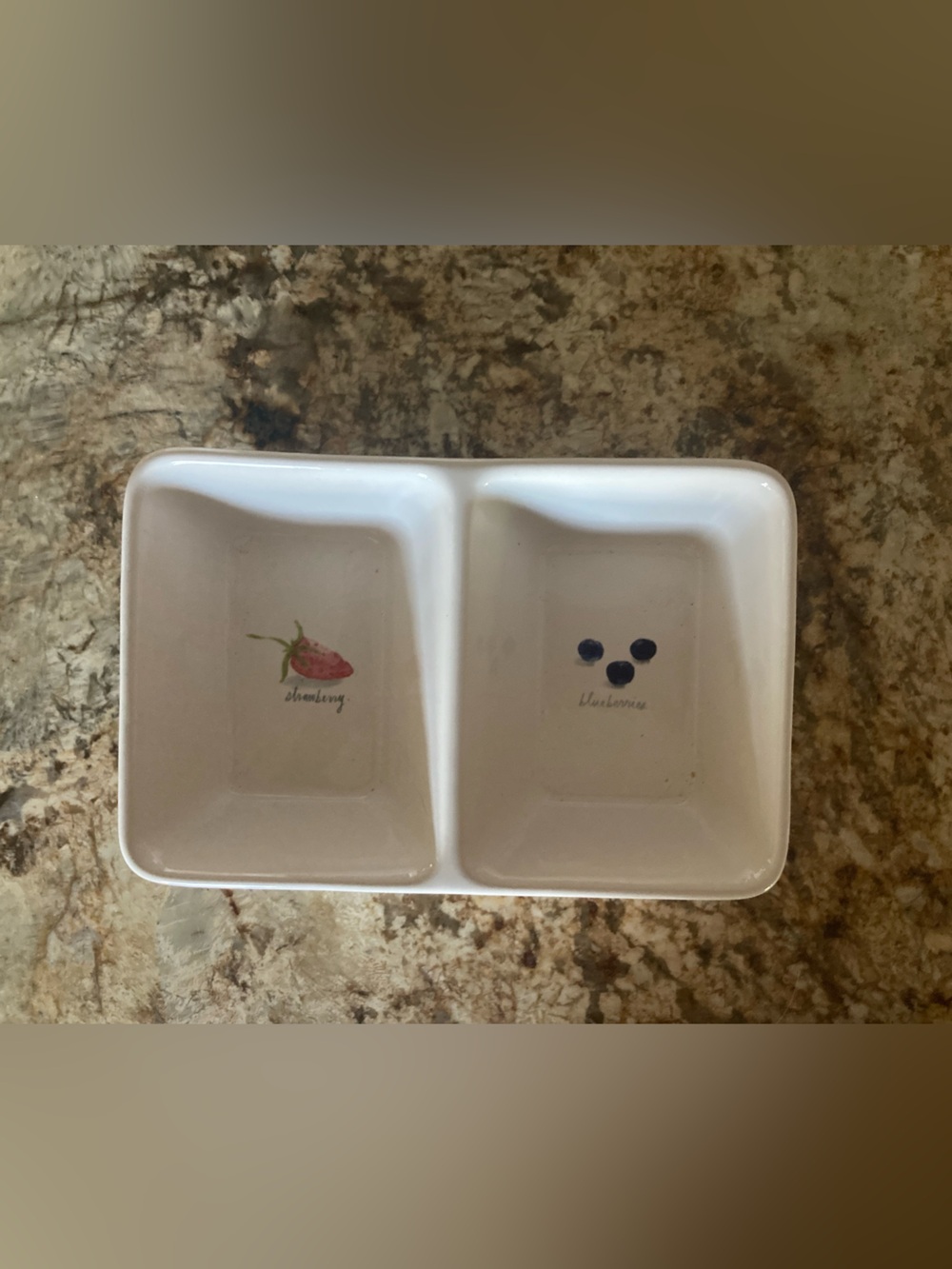 Rae Dunn Divided Serving Dish Featuring Strawberry& Blueberry Motifs